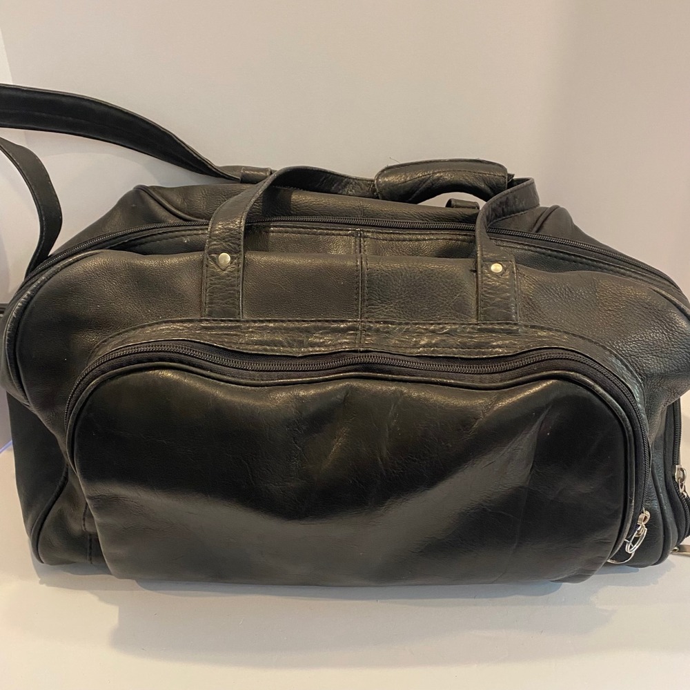 Access Duffel Bag Unisex Large Black Excellent Genuine Leather Weekend Travel